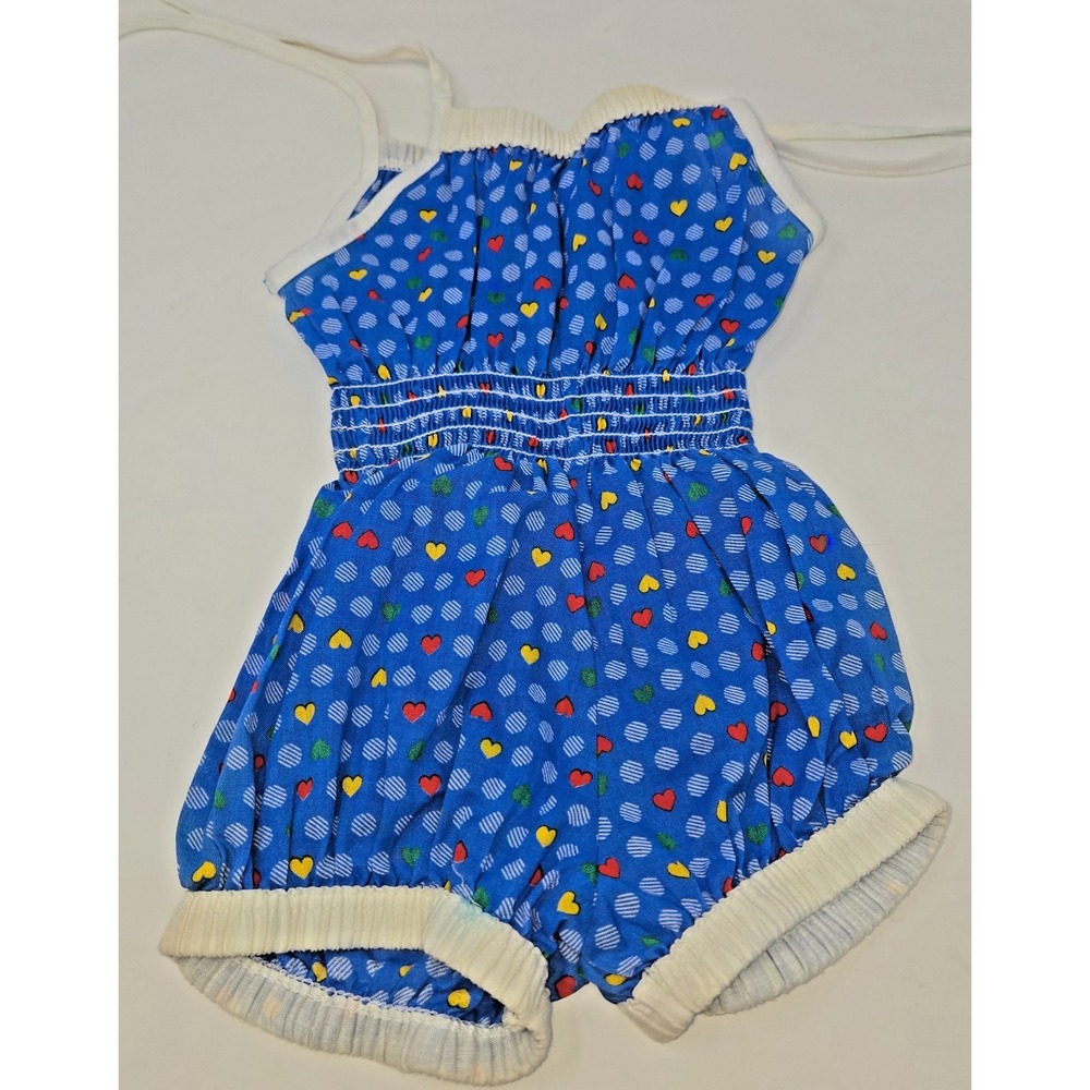 Vintage Carrots Girls Summer Romper Jumpersuit Blue Dot and Heart Pattern Size 4